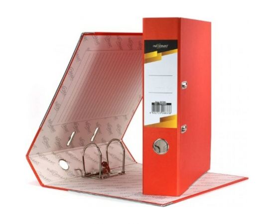 Папка-регистратор INFORMAT 75 мм, цвет красный, картон, металлическая окантовка, собранная OP9080R – изображение 4