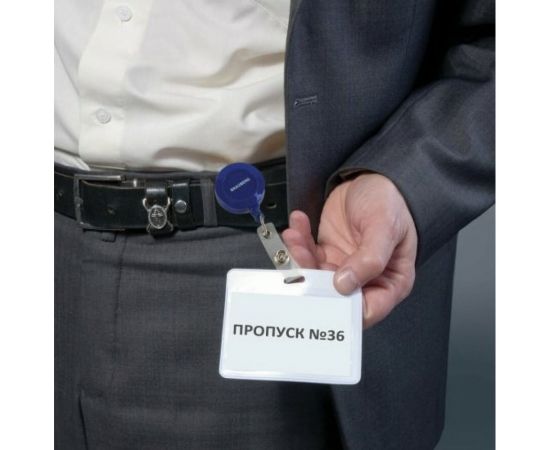 Держатель-рулетка для бейджей 20 шт в упаковке BRAUBERG 70 см петелька клип синий в блистере 235727 – изображение 5