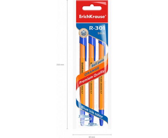 Шариковая ручка ErichKrause R-301 Orange Stick 0.7, синий в пакете по 3 шт 42743 – изображение 5