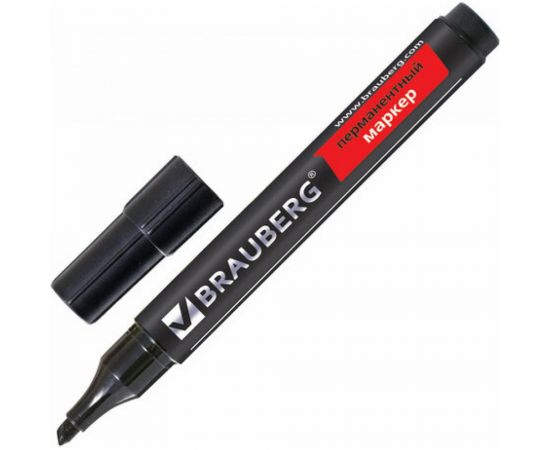 Маркер 12 шт в упаковке BRAUBERG перманентный нестираемый "Contract" ЧЕРНЫЙскош.наконечник 1-5ммбез клипа 150469 