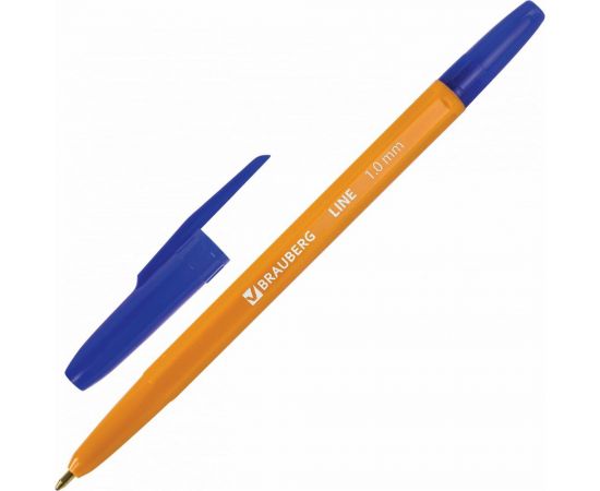 Ручка 50 шт в упаковке BRAUBERG шариковая ORANGE Line СИНЯЯ корпус оранжевый узел 1мм линия письма 05мм 143331 