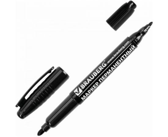 Маркер 12 шт в упаковке BRAUBERG перманентный нестираемый двусторонний ЧЕРНЫЙ круглый наконечник 2-4мм 150836 