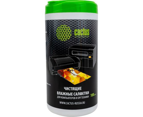 Влажные салфетки для компьютеров и оргтехники Cactus туба 100 шт. CS-T1002 901283 