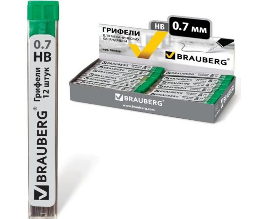 Грифели запасные BRAUBERG КОМПЛЕКТ 36 шт Hi-Polymer HB 0.7 мм 180446 