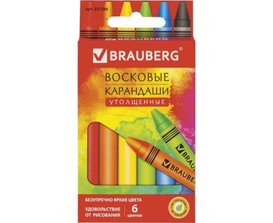 Восковые карандаши 24 шт в упаковке BRAUBERG утолщенные "АКАДЕМИЯ" НАБОР 6 цв. 227286 