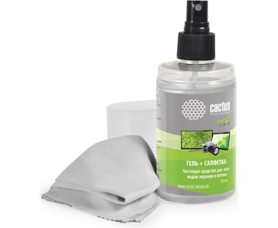 Чистящий набор салфетка/гель Cactus для экранов и оптики, 18x18 см, 200 мл, 1 шт. CS-S3004E 1118422 