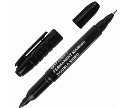Маркер 12 шт в упаковке BRAUBERG перманентный нестираемый двусторонний "Double" ЧЕРНЫЙнаконечники 08/3мм 151635 