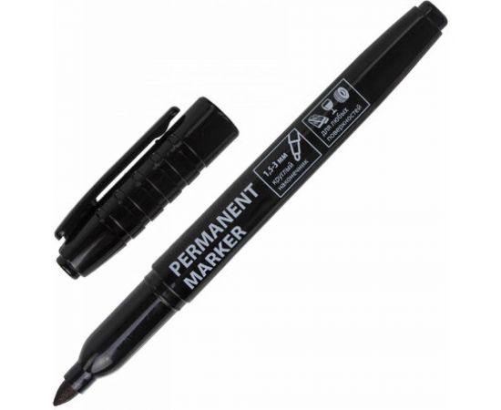 Маркер 12 шт в упаковке BRAUBERG перманентный нестираемый ЧЕРНЫЙ круглый наконечник 15-3мм 151629 