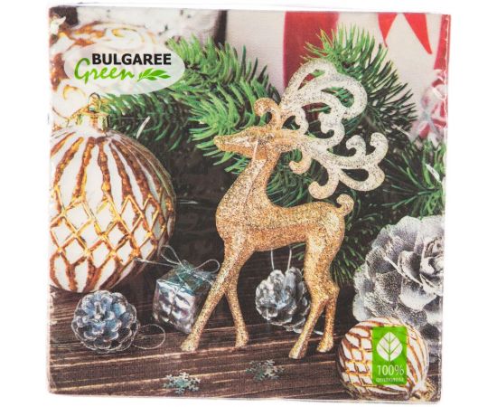 Салфетки Bulgaree Green БГ трехсл. 33х33 Олень с игрушками МДК-90005901 