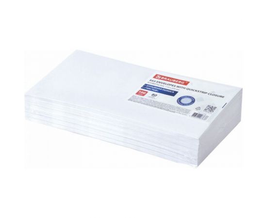 Конверты BRAUBERG Е65 110х220 мм, отрывная лента 80г/м2 комплект 100 шт, внутренняя запечатка 112193 