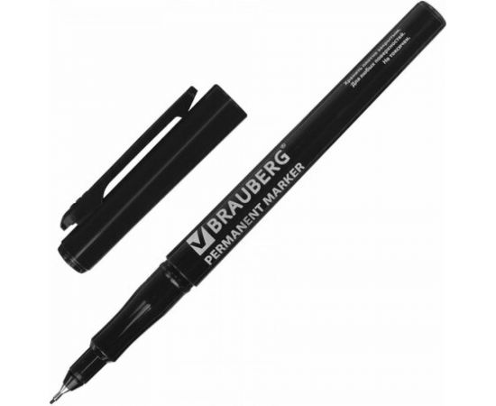 Маркер 12 шт в упаковке BRAUBERG перманентный "Super Slim" ЧЕРНЫЙ тонкий металлический наконечник 08 мм 151632 