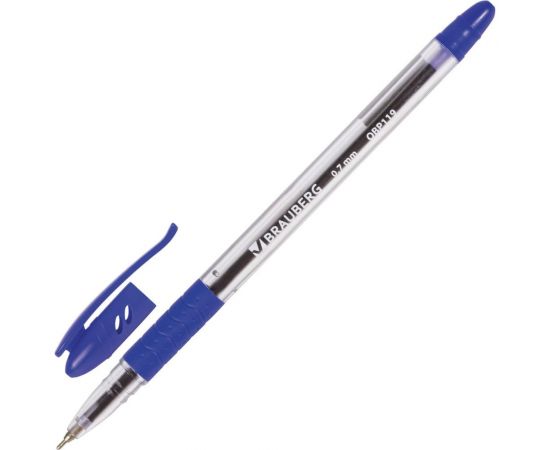 Ручка 12 шт в упаковке BRAUBERG шариковая масляная с грипом Glassy СИНЯЯ корпус прозрач.07ммлиния 035мм 142698 