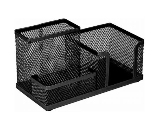 Подставка-органайзер BRAUBERG Germanium металлическая, 3 секции, 102х186х95 мм, черная 231986 