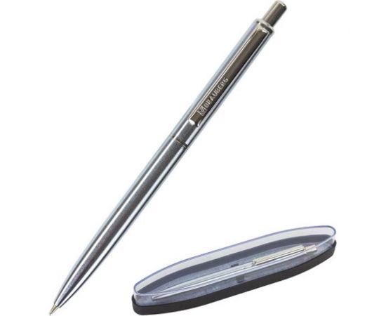 Подарочная шариковая ручка BRAUBERG Larghetto синяя, серебристый корпус с хромом, 0.5 мм 143474 