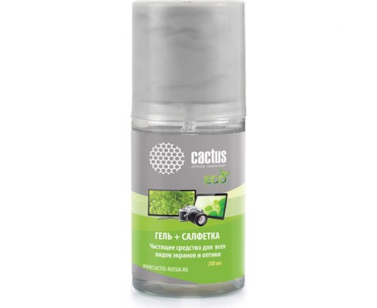 Чистящий набор салфетка/гель Cactus для экранов и оптики, 18x18 см, 200 мл, 1 шт. CS-S3004E 1118422 – изображение 2