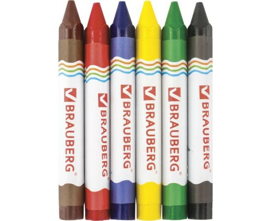 Восковые карандаши 24 шт в упаковке BRAUBERG утолщенные "АКАДЕМИЯ" НАБОР 6 цв. 227286 – изображение 2