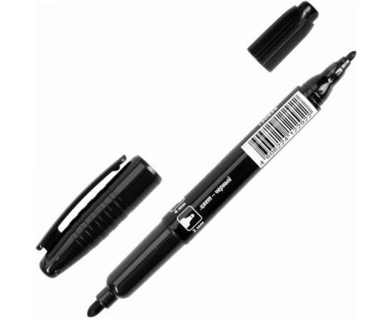 Маркер 12 шт в упаковке BRAUBERG перманентный нестираемый двусторонний ЧЕРНЫЙ круглый наконечник 2-4мм 150836 – изображение 2