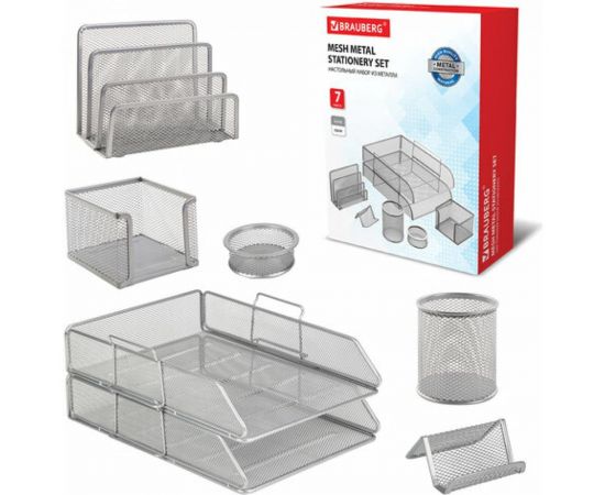 Настольный набор BRAUBERG Germanium из металла, 7 предметов, серебристый 231963 – изображение 2