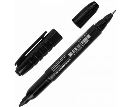 Маркер 12 шт в упаковке BRAUBERG перманентный нестираемый двусторонний "Double" ЧЕРНЫЙнаконечники 08/3мм 151635 – изображение 2