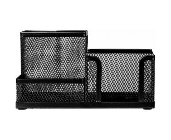 Подставка-органайзер BRAUBERG Germanium металлическая, 3 секции, 102х186х95 мм, черная 231986 – изображение 2