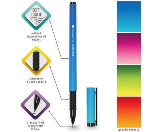 Шариковая ручка BRAUBERG SOFT TOUCH GRIP GRADIENT NEON синяя, мягкое покрытие, ассорти, 0.7 мм 143710 – изображение 3