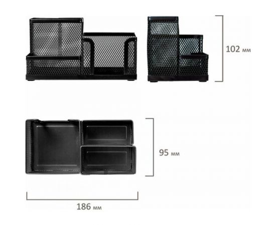 Подставка-органайзер BRAUBERG Germanium металлическая, 3 секции, 102х186х95 мм, черная 231986 – изображение 3