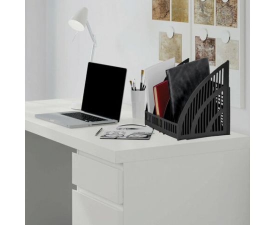 Вертикальный лоток для бумаг BRAUBERG Energy 250 мм 3 отделения сетчатый сборный черный 237017 – изображение 4