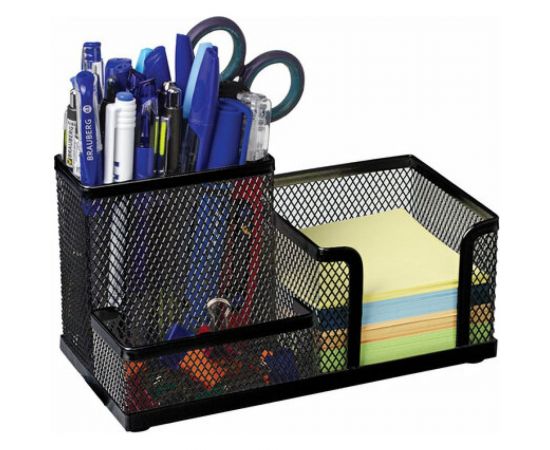 Подставка-органайзер BRAUBERG Germanium металлическая, 3 секции, 102х186х95 мм, черная 231986 – изображение 4