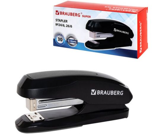 Степлер BRAUBERG Super №24/6 26/6, до 30 листов, черно-серый 229086 – изображение 4