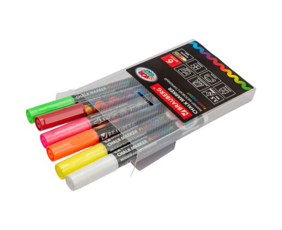 Сухостираемые меловые маркеры BRAUBERG POP-ART набор 6 шт, для гладких поверхностей, 3,5 мм, ассорти, 151526 – изображение 4