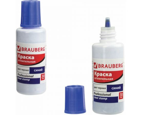 Штемпельная краска BRAUBERG Professional clear stamp, синяя, 30 мл, на водной основе 227981 – изображение 4