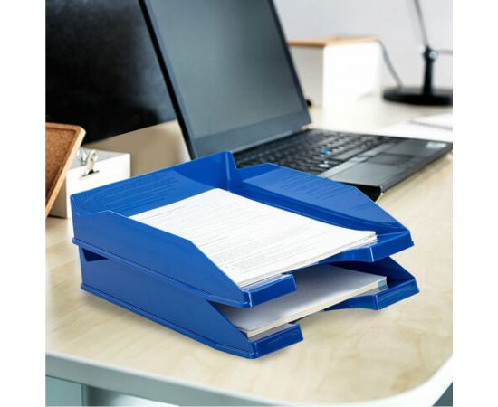 Горизонтальный лоток для бумаг BRAUBERG комплект 2 шт, Modern, 346x254x61 мм, синий 238027 – изображение 4