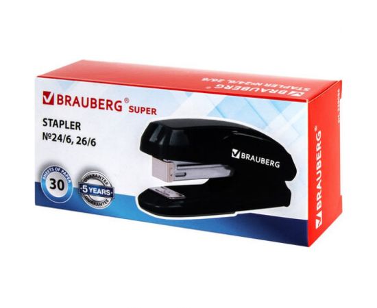 Степлер BRAUBERG Super №24/6 26/6, до 30 листов, черно-серый 229086 – изображение 5