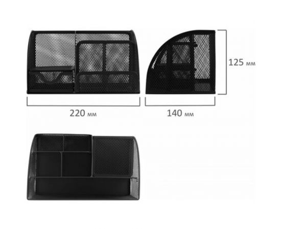Металлическая подставка-органайзер BRAUBERG 7 секций, 125х220х140 мм, черная 237416 – изображение 5