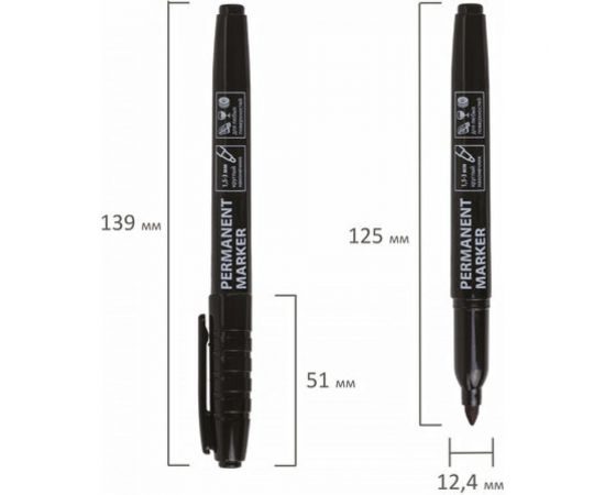 Маркер 12 шт в упаковке BRAUBERG перманентный нестираемый ЧЕРНЫЙ круглый наконечник 15-3мм 151629 – изображение 6
