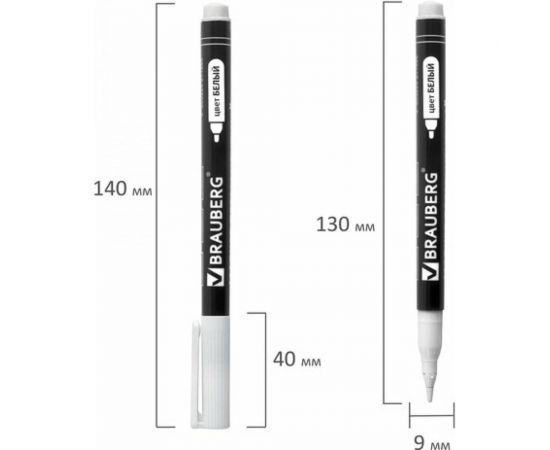 Маркер 12 шт в упаковке BRAUBERG перманентный "W2" БЕЛЫЙ круглый наконечник 2 мм 151505 – изображение 6