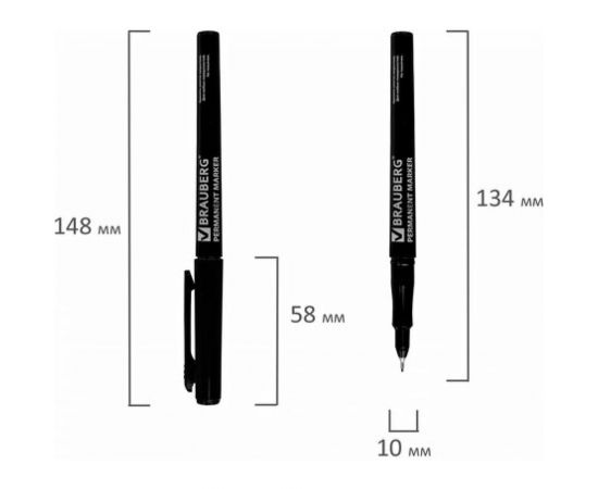 Маркер 12 шт в упаковке BRAUBERG перманентный "Super Slim" ЧЕРНЫЙ тонкий металлический наконечник 08 мм 151632 – изображение 7