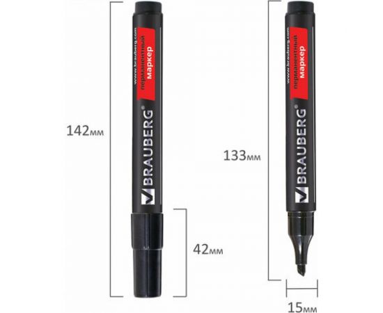 Маркер 12 шт в упаковке BRAUBERG перманентный нестираемый "Contract" ЧЕРНЫЙскош.наконечник 1-5ммбез клипа 150469 – изображение 7