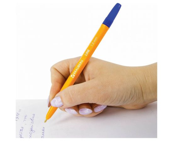 Ручка 50 шт в упаковке BRAUBERG шариковая ORANGE Line СИНЯЯ корпус оранжевый узел 1мм линия письма 05мм 143331 – изображение 7