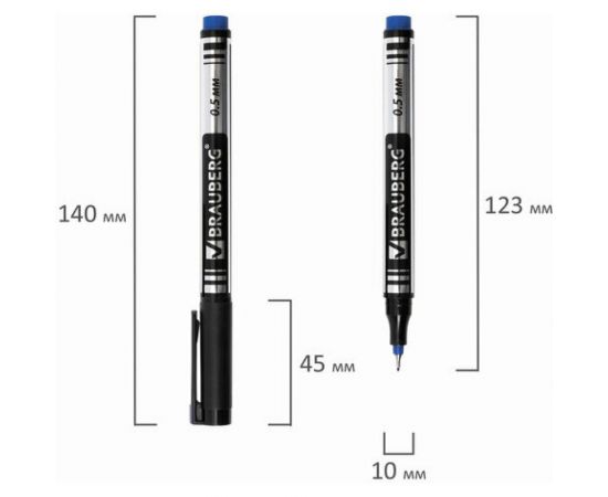 Маркер 12 шт в упаковке BRAUBERG перманентный нестираемый "Jet" СИНИЙ супертонкий метал. наконечник 05мм 150508 – изображение 7