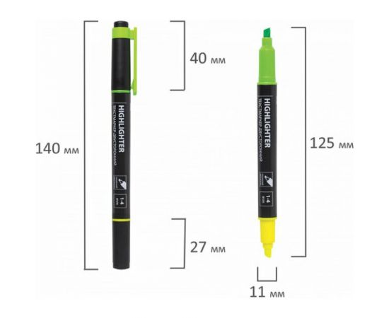 Текстовыделитель 12 шт в упаковке BRAUBERG двусторонний ЖЕЛТЫЙ/ЗЕЛЕНЫЙ линия 1-4 мм 150841 – изображение 8