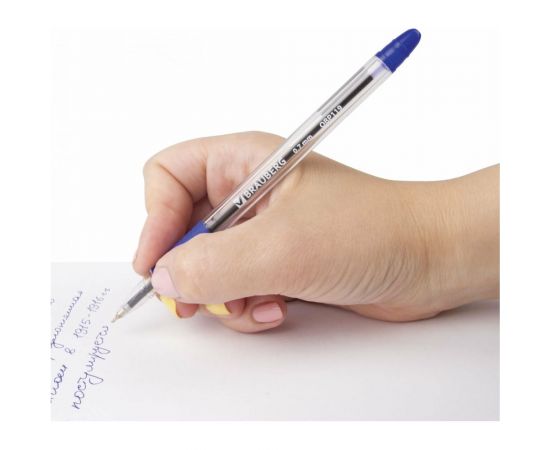 Ручка 12 шт в упаковке BRAUBERG шариковая масляная с грипом Glassy СИНЯЯ корпус прозрач.07ммлиния 035мм 142698 – изображение 8