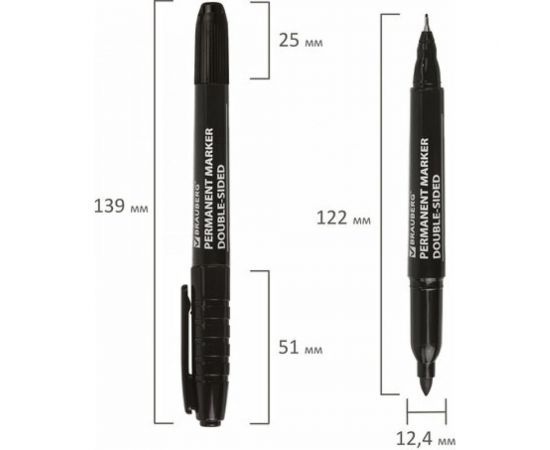 Маркер 12 шт в упаковке BRAUBERG перманентный нестираемый двусторонний "Double" ЧЕРНЫЙнаконечники 08/3мм 151635 – изображение 8