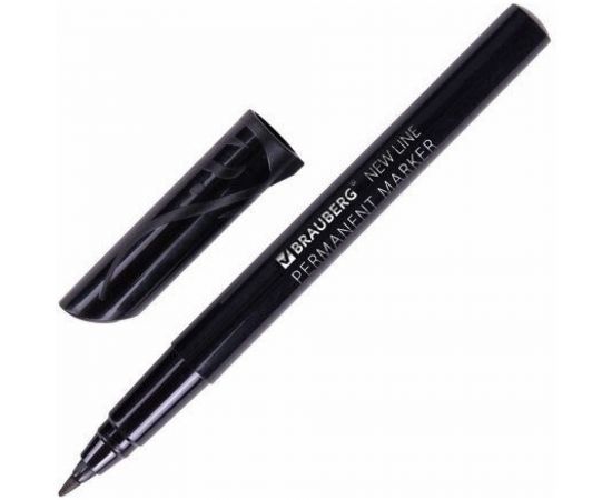 Перманентный нестираемый маркер BRAUBERG NEW LINE черный, круглый наконечник, 2 мм 152209 