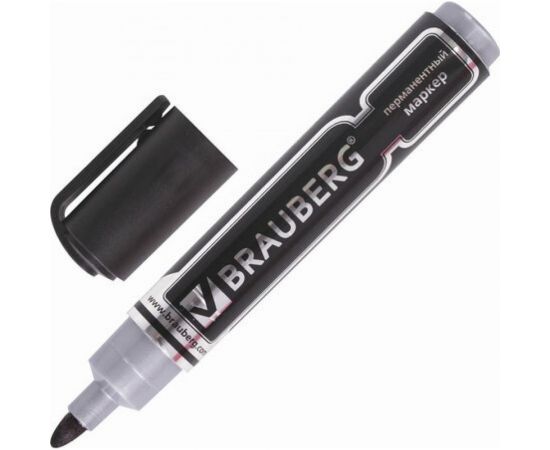 Перманентный нестираемый маркер BRAUBERG Neo черный, утолщенный круглый наконечник, 5 мм, с клипом 150480 