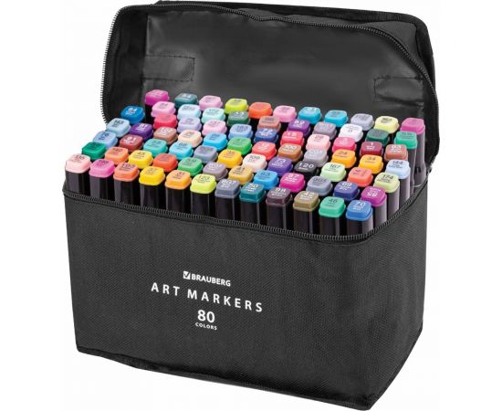 Двусторонние маркеры для скетчинга BRAUBERG набор 80 шт, текстильный чехол 152233 