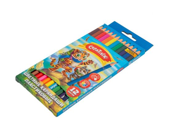 Набор цветных карандашей Creativiki, 12 цветов, шестигранные, пластик ЦКП12КР 