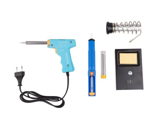Набор для пайки: паяльник импульсный 30/70Вт, оловоотсос, подставка, припой REXANT ZD-303-A 12-0164 