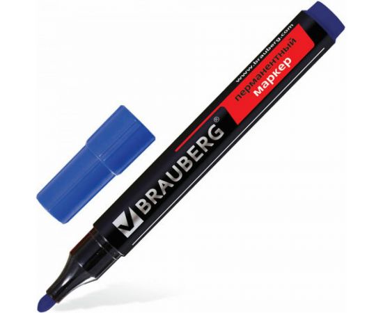 Маркер 12 шт в упаковке BRAUBERG перманентный нестираемый "Contract" СИНИЙ круглый наконечн.3мм без клипа 150466 