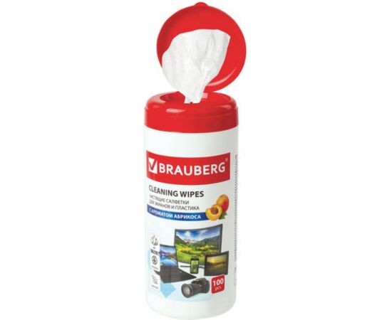 Салфетки для экранов всех типов и пластика BRAUBERG туба, 100 шт, влажные 513321 – изображение 2
